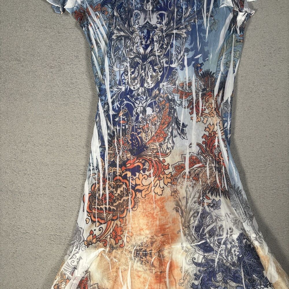 Reba Dress Size L Layered Chiffon Paisley USA Artsy Boho Art To Wear Embellished - Picture 15 of 16